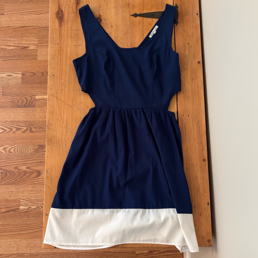 Navy Blue and White Sleeveless Dress